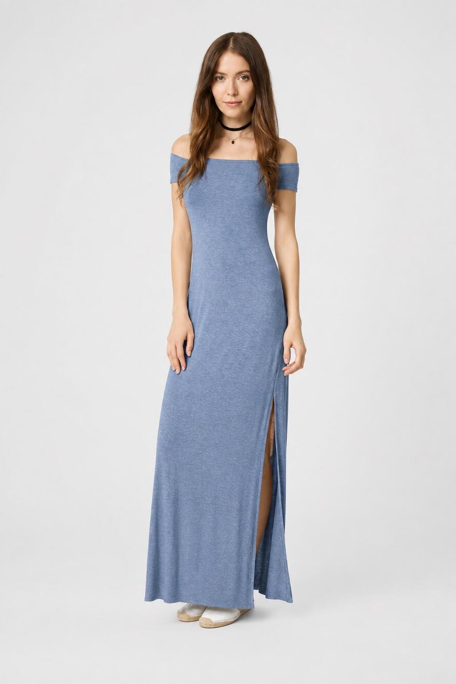 Bailey/44 Blue Hydra Off Shoulder Maxi Dress Size Small Minimalist Casual Dress